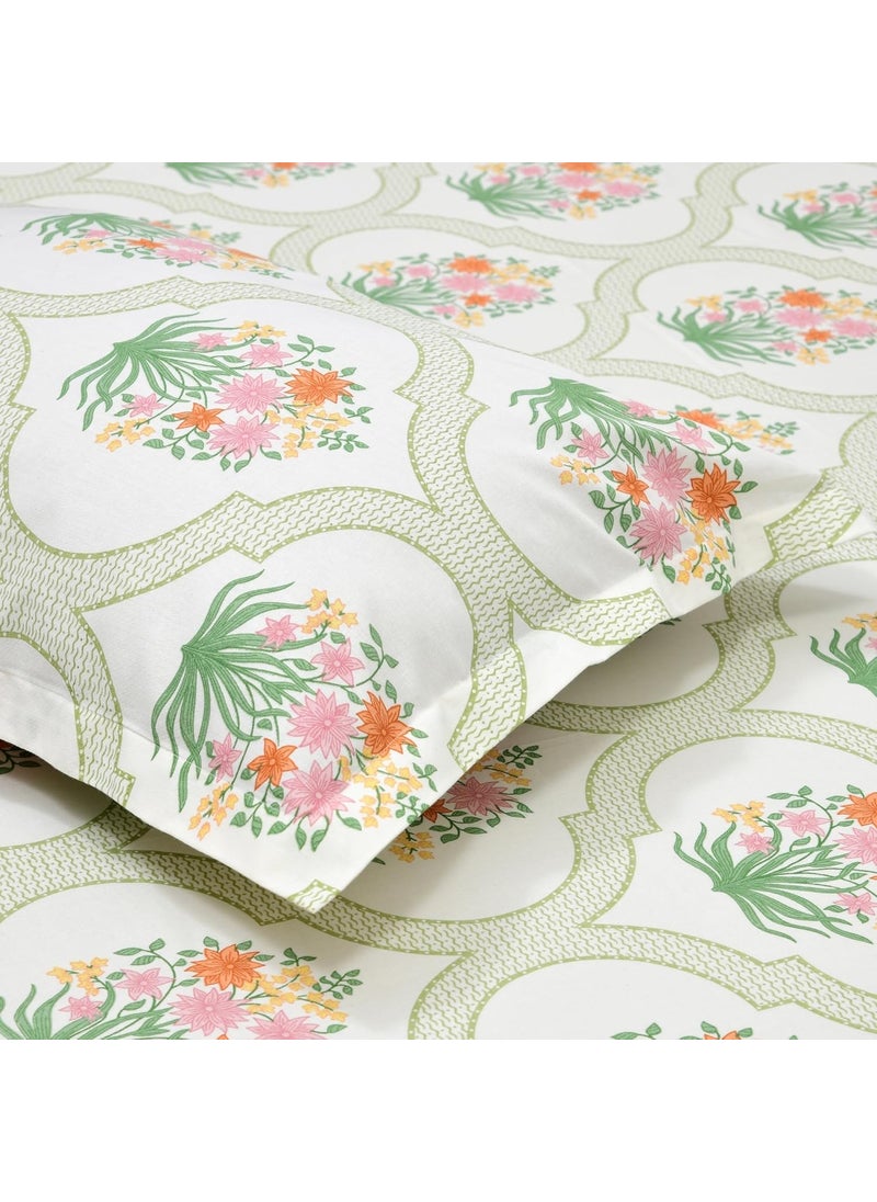 Haus Kinder Double Size Bedsheets for Bed 186 TC 100 Cotton Bed Sheet for Queen Size Bed with 2 Pillow Covers Bedsheet with Festive Floral Design