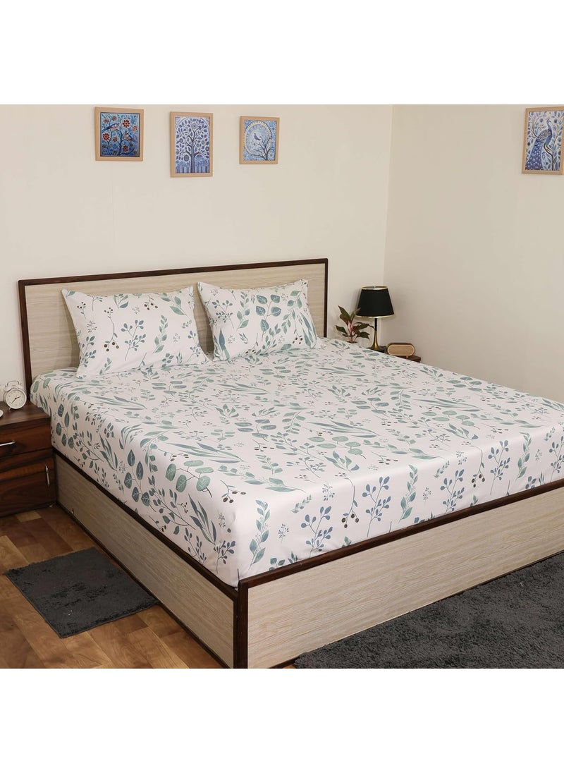 Bedsheet for King Bed King Size Bedsheet 108 x 108 Inch Include Pillow Covers Tranquil Green Petals