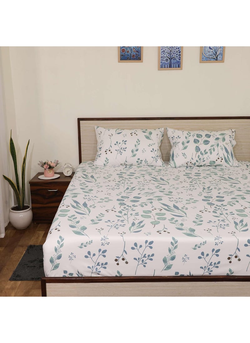 Bedsheet for King Bed King Size Bedsheet 108 x 108 Inch Include Pillow Covers Tranquil Green Petals