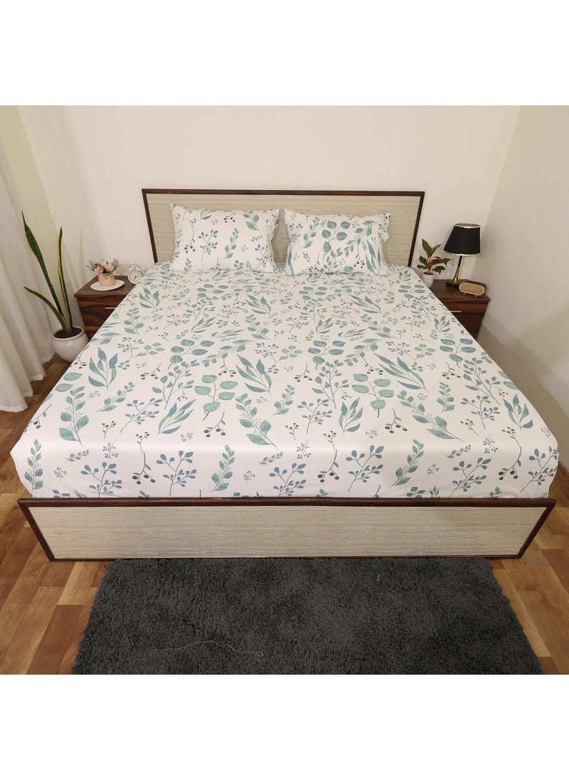 Bedsheet for King Bed King Size Bedsheet 108 x 108 Inch Include Pillow Covers Tranquil Green Petals