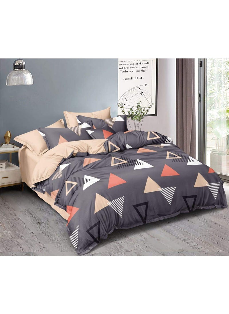 Magnetic Shadow King Size Bed Cotton Elastic Fitted Bedsheet with 2 Pillow Covers 240 X 260 cms Grey Leaves Geometric Grey