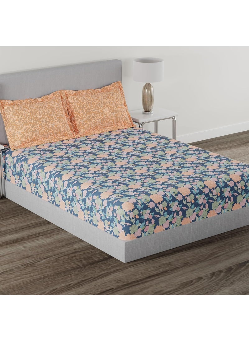 Trident Home Essential Bedsheet 144 Thread Count 100 Cotton Queen Size Bedsheet with 2 Pillow Cover Soft Finish Sheet Set Ella Orange