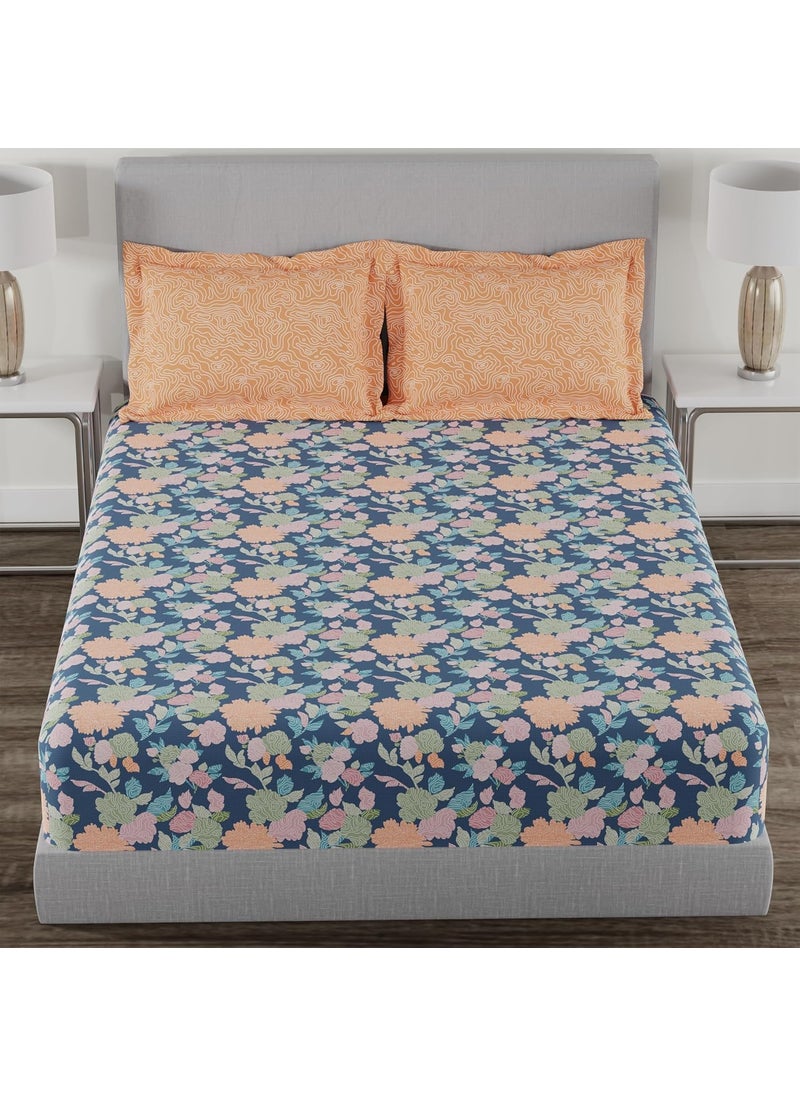 Trident Home Essential Bedsheet 144 Thread Count 100 Cotton Queen Size Bedsheet with 2 Pillow Cover Soft Finish Sheet Set Ella Orange