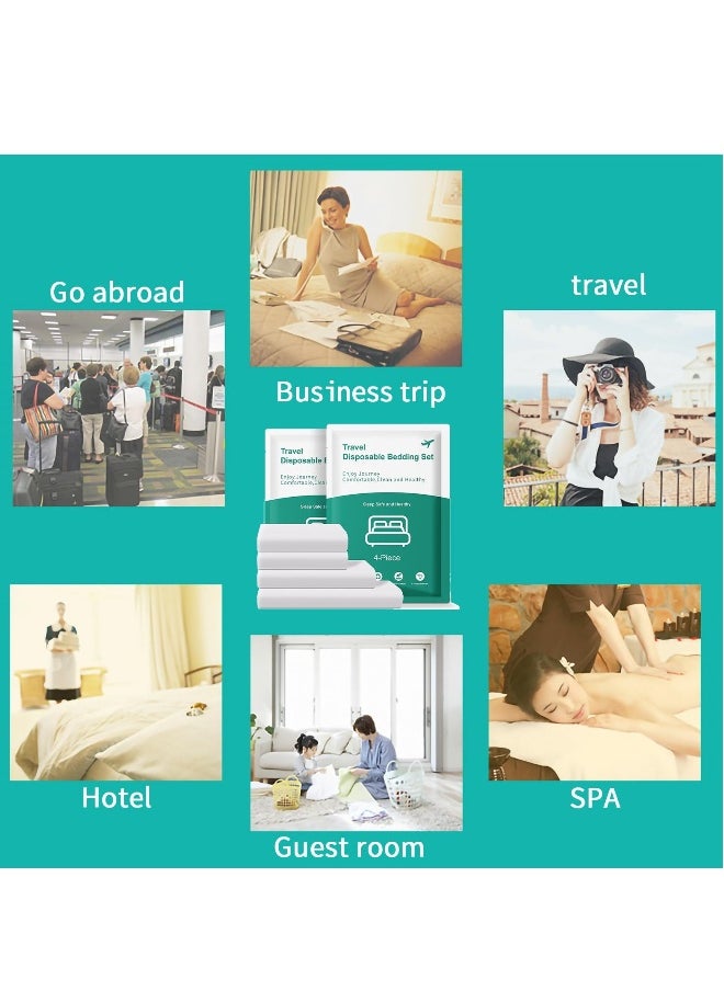 Travel-Ready 8 PCS Disposable Bed Sheets Set: Queen Size with 2 Bed Sheets, 2 Quilt Covers, and 4 Pillowcases - Perfect for Business Trips, Spa & Hotel Stays