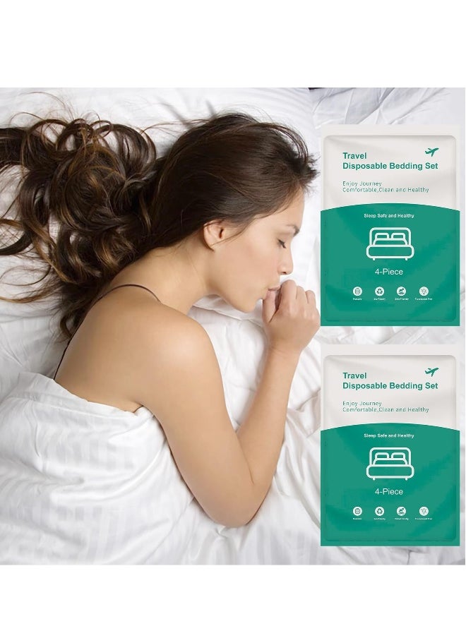 Travel-Ready 8 PCS Disposable Bed Sheets Set: Queen Size with 2 Bed Sheets, 2 Quilt Covers, and 4 Pillowcases - Perfect for Business Trips, Spa & Hotel Stays