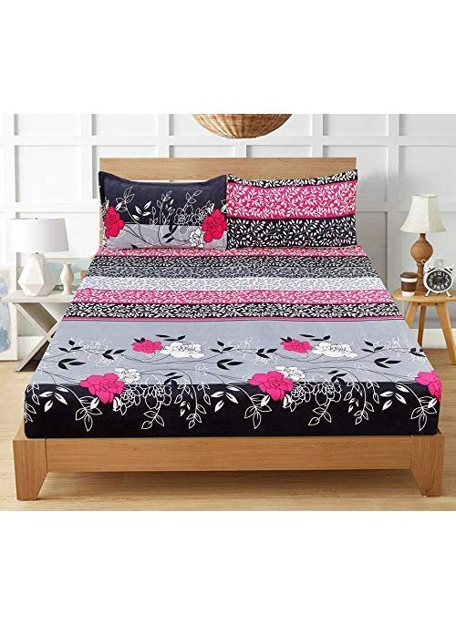 MORADO 3D Printed Glace Cotton 144 TC Double Bedsheet with 2 King Size Pillow Covers 90X90 Inches Grey Rajasthani Design