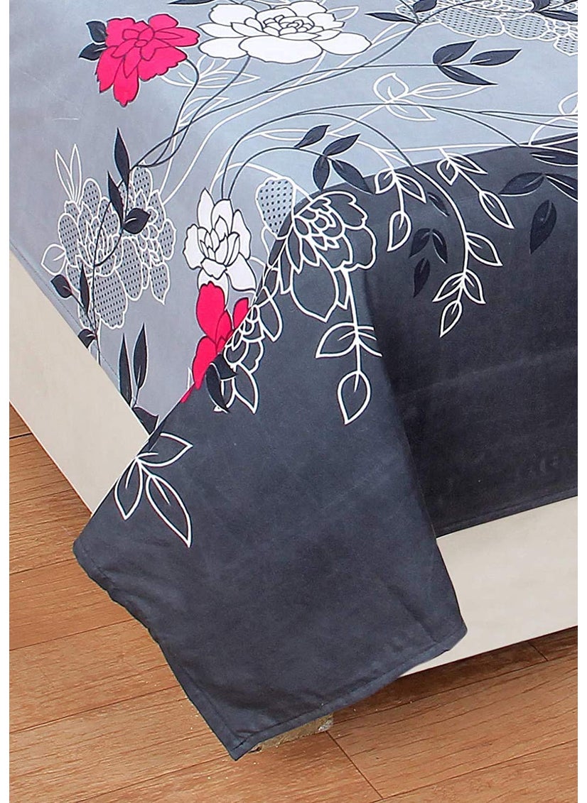 MORADO 3D Printed Glace Cotton 144 TC Double Bedsheet with 2 King Size Pillow Covers 90X90 Inches Grey Rajasthani Design