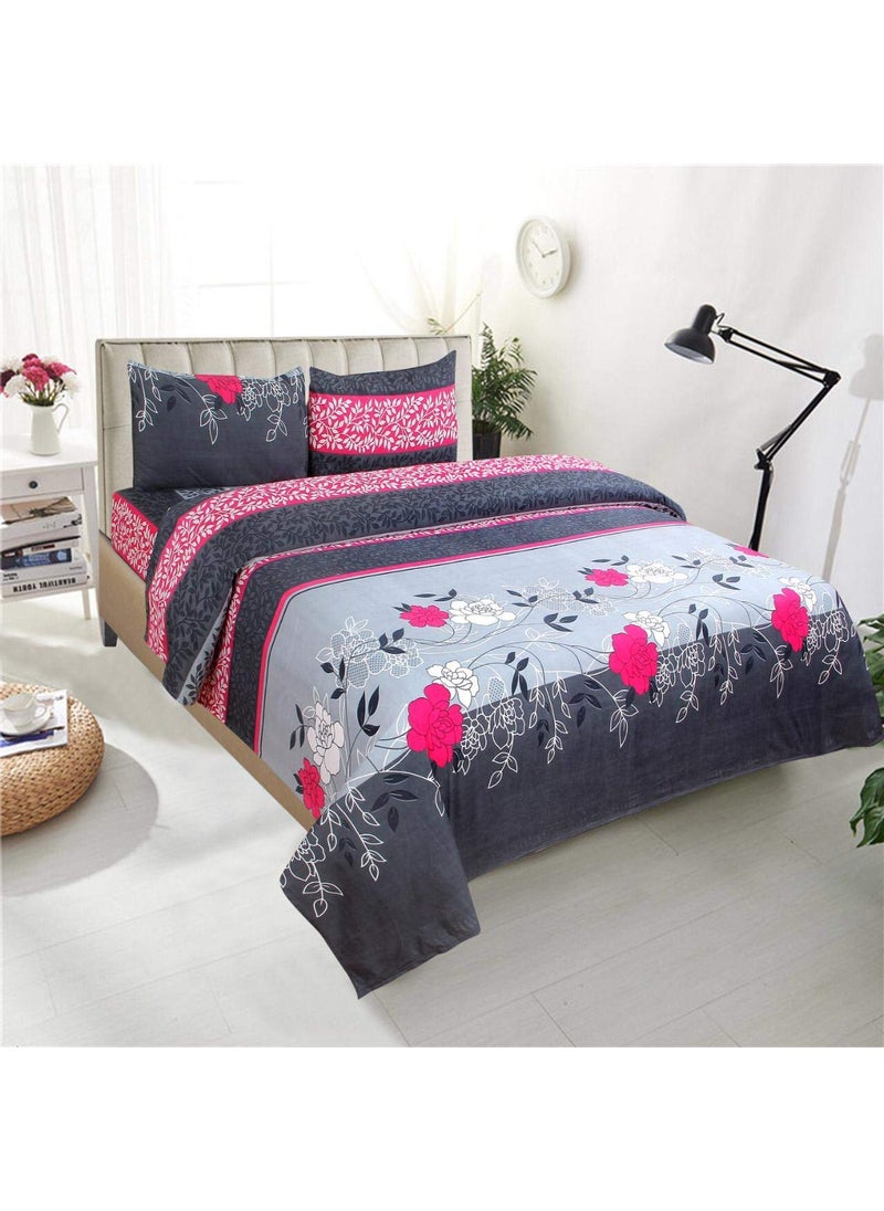 MORADO 3D Printed Glace Cotton 144 TC Double Bedsheet with 2 King Size Pillow Covers 90X90 Inches Grey Rajasthani Design