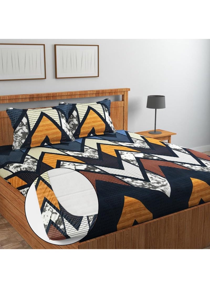 SJH DECOR Premium Cotton Elastic Fitted Bedsheets with 2 Pillow Covers Double Bed All Around Elastic Supersoft Size 72 x 76 6 inches Blue Black 200 tc 220 tc