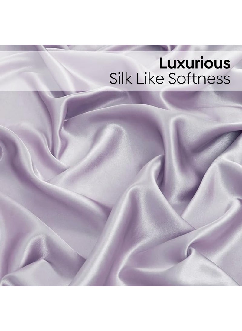 Haus Kinder 300 TC Fitted Bedsheets Queen Size Elastic Satin Bedsheet Ideal for Double Bed Satin Royale Lilac Bedsheet