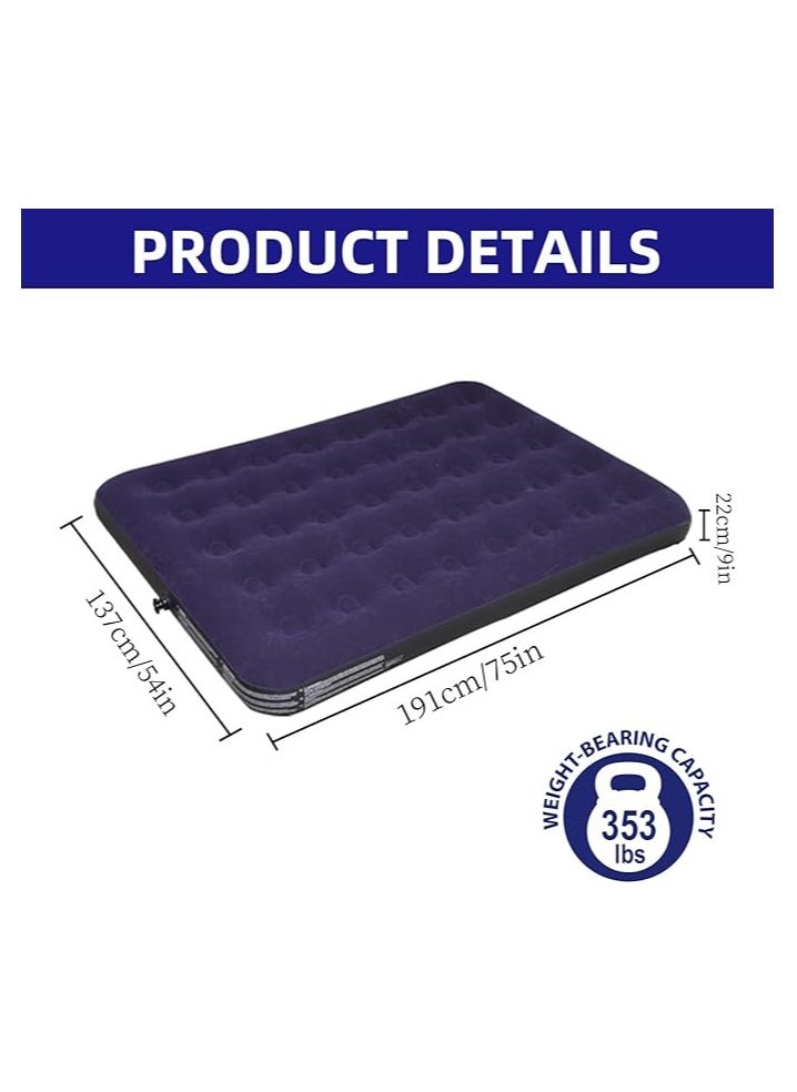 Full Size Inflatable Air Mattress – Portable Blow-Up Bed for Camping, Hiking & Home Use – Without Air Pump – Blue