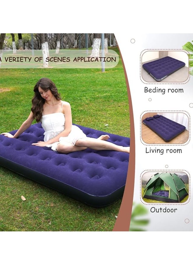 Full Size Inflatable Air Mattress – Portable Blow-Up Bed for Camping, Hiking & Home Use – Without Air Pump – Blue