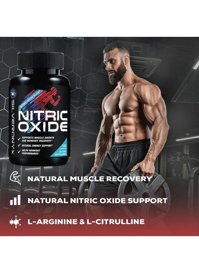 Extra Strength Nitric Oxide Supplement L Arginine 3X Strength - Citrulline Malate, Aakg, Beta Alanine - Premium Muscle Supporting Nitric Booster For Strength & Energy To Train Harder - 180 Capsules