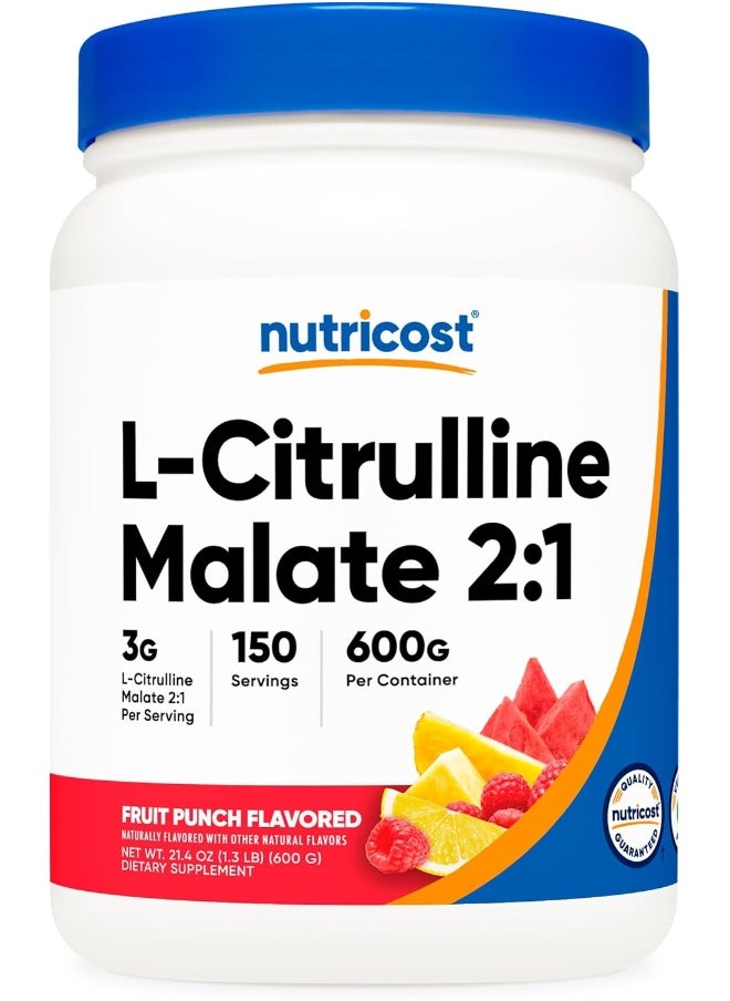 Nutricost L-Citrulline Malate 2:1 (600g) Fruit Punch - Workout Support, Muscle Performance, Nitric Oxide Booster - Fitness Supplement Powder, 75 Servings