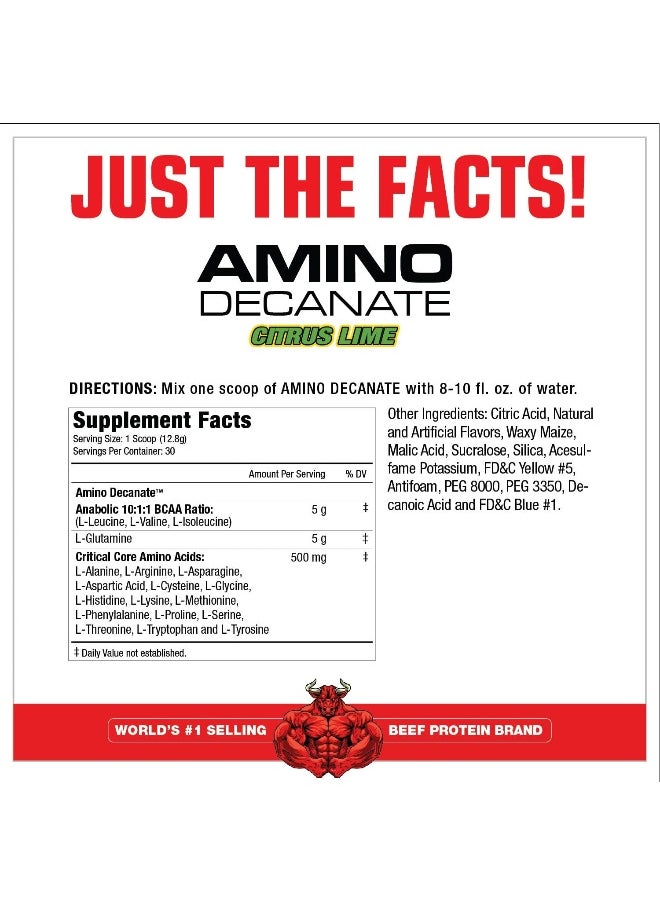 Amino Decanate, Intra, Post Workout Drink, Full Spectrum Amino Acid Complex, Leucine, Muscle Recovery, 30 Servings (Citrus Lime)