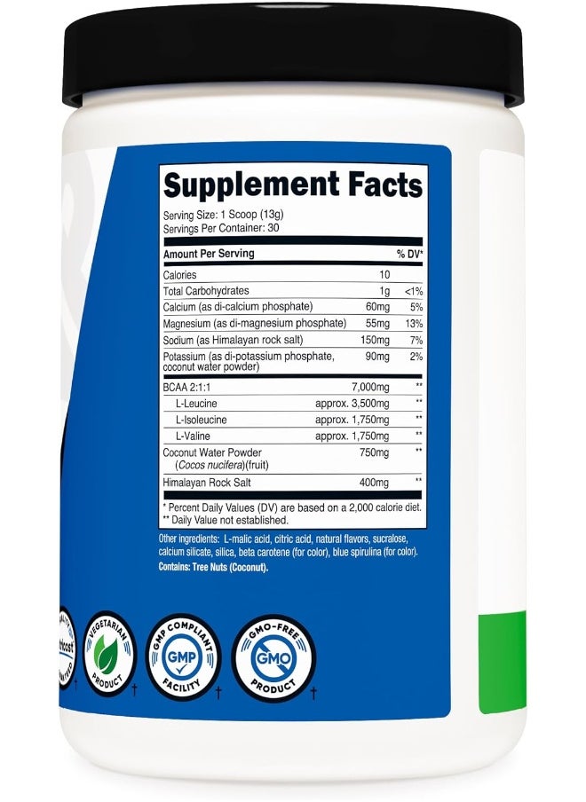 Nutricost BCAA + Hydration Powder (Green Apple) 30 Servings - Branched Chain Amino Acids with Hydration Complex - Gluten-Free, Non-GMO