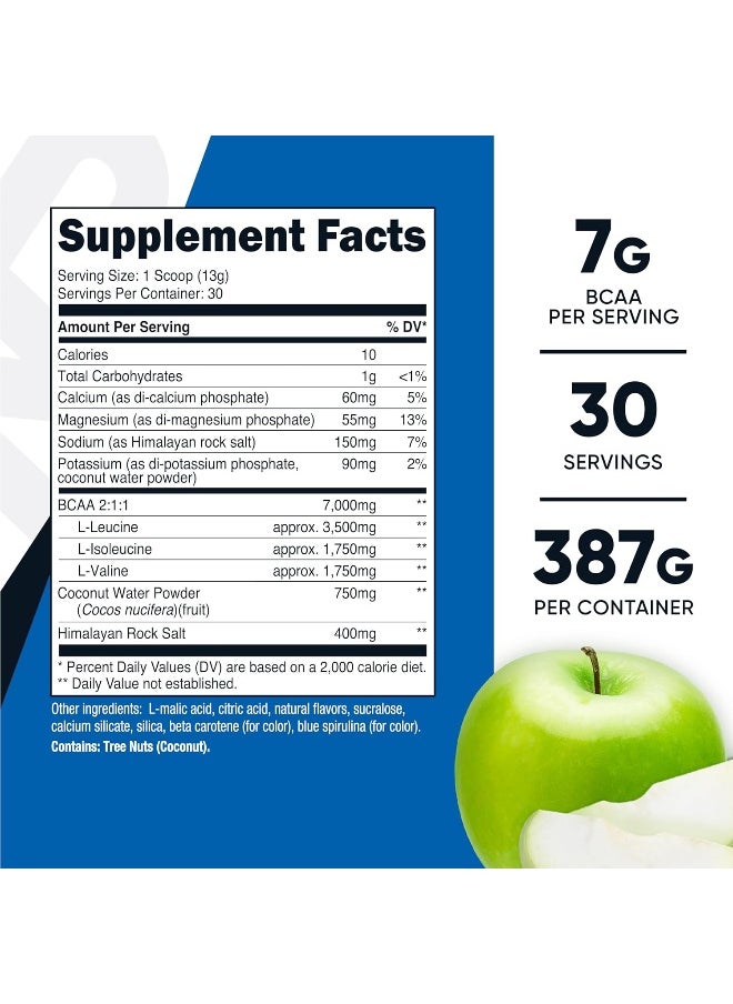 Nutricost BCAA + Hydration Powder (Green Apple) 30 Servings - Branched Chain Amino Acids with Hydration Complex - Gluten-Free, Non-GMO