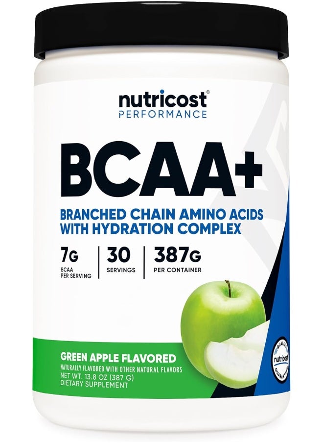 Nutricost BCAA + Hydration Powder (Green Apple) 30 Servings - Branched Chain Amino Acids with Hydration Complex - Gluten-Free, Non-GMO