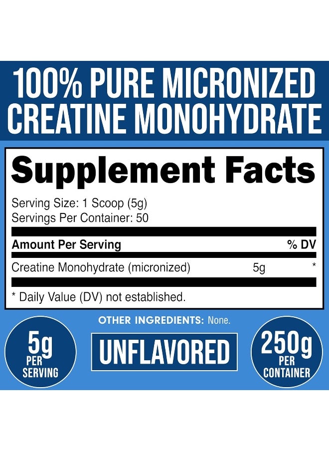 Bucked Up Creatine Monohydrate 250 Grams Micronized Powder, Essentials (50 Servings)
