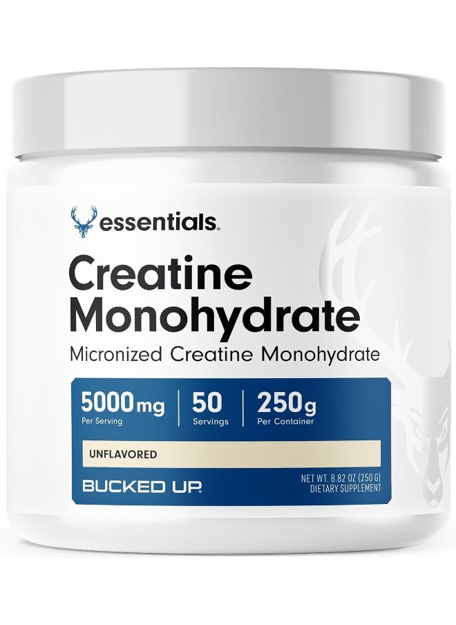 Bucked Up Creatine Monohydrate 250 Grams Micronized Powder, Essentials (50 Servings)