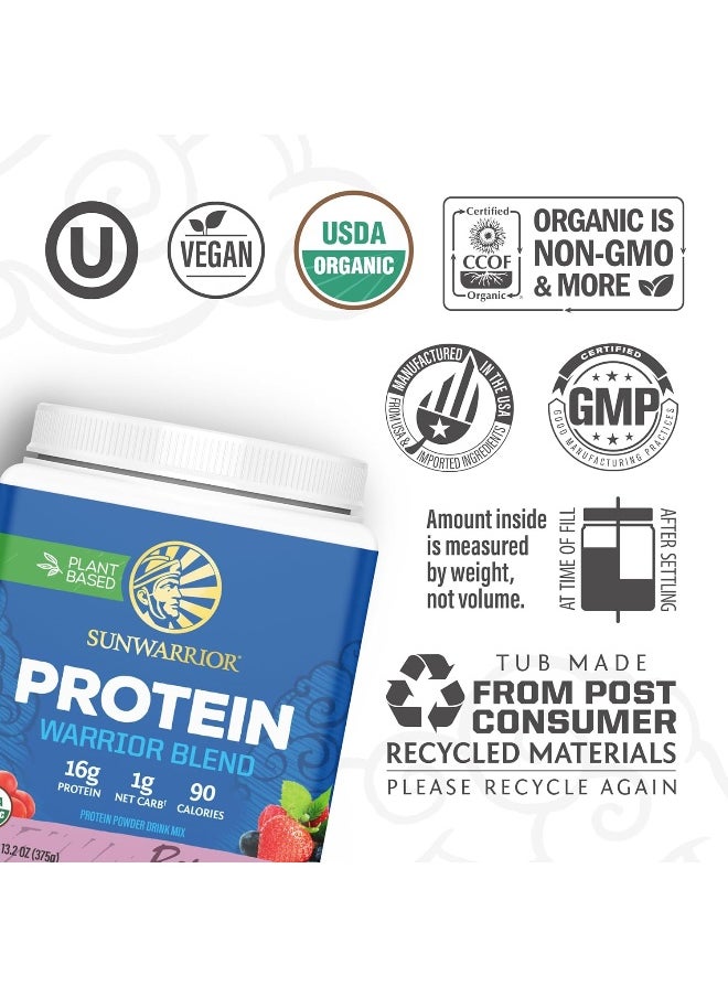 Vegan Protein Powder With Bcaa | Organic Hemp Seed Protein Gluten Free Non-Gmo Dairy Free Soy Sugar Free Low Carb Plant Based Protein Powder | Berry 15 Srv 375 G | Warrior Blend By