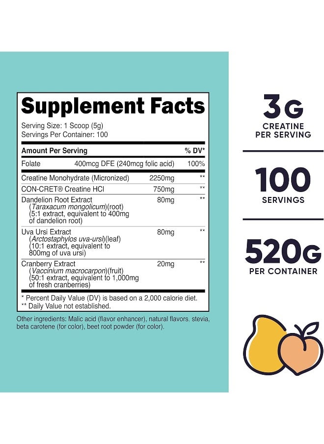 Creatine Monohydrate Powder For Women, Micronized, Peach Mango, 100 Servings - Vegetarian, Non-Gmo, Gluten Free