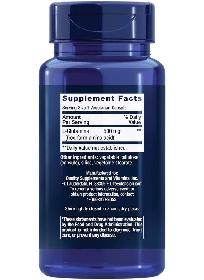 L-Glutamine, 500 Mg L-Glutamine, Amino Acid, Supports Muscle Health And Immune Health, Gluten-Free, Non-Gmo, 100 Vegetarian Capsules