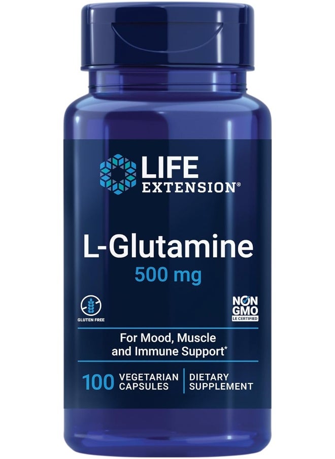 L-Glutamine, 500 Mg L-Glutamine, Amino Acid, Supports Muscle Health And Immune Health, Gluten-Free, Non-Gmo, 100 Vegetarian Capsules