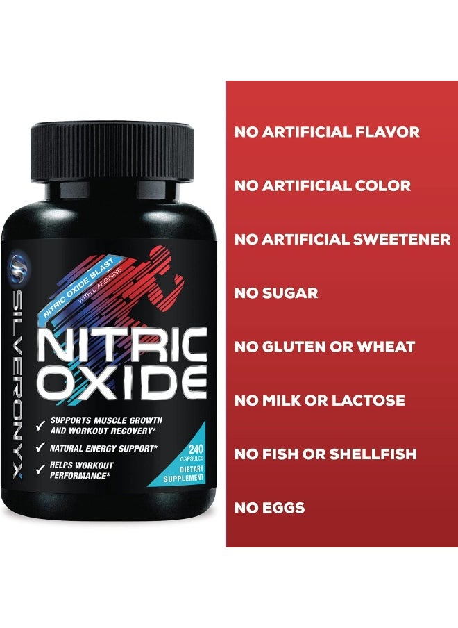 Extra Strength Nitric Oxide Supplement L Arginine 3X Strength - Citrulline Malate, Aakg, Beta Alanine - Premium Muscle Supporting Nitric Booster For Strength & Energy To Train Harder - 240 Capsules