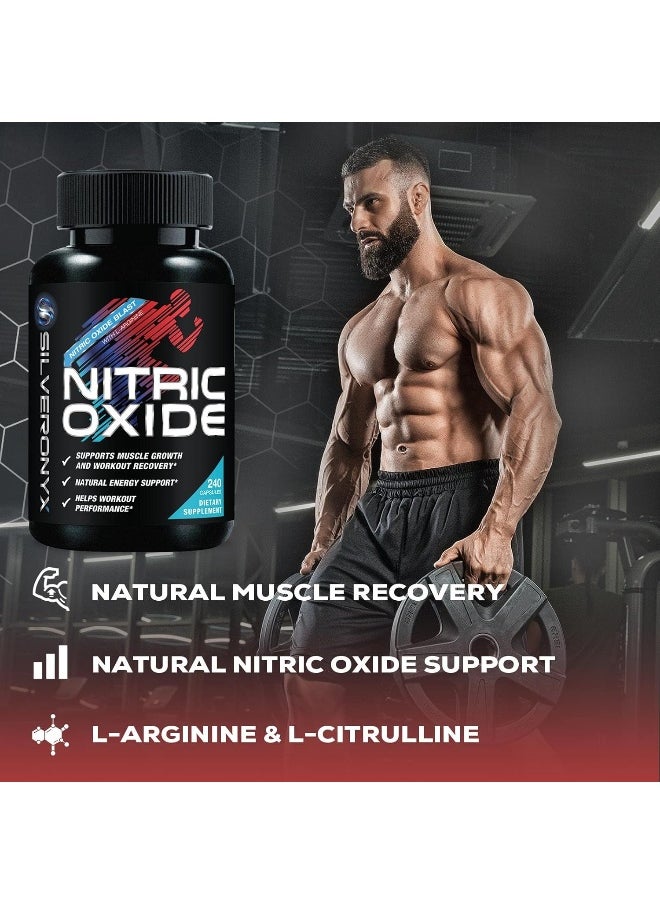 Extra Strength Nitric Oxide Supplement L Arginine 3X Strength - Citrulline Malate, Aakg, Beta Alanine - Premium Muscle Supporting Nitric Booster For Strength & Energy To Train Harder - 240 Capsules