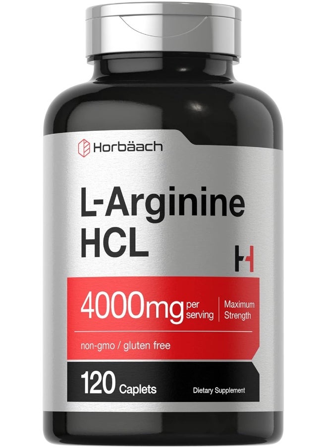 Horbäach L-Arginine 4000Mg | 120 Caplets | Maximum Strength Nitric Oxide Precursor | Vegetarian, Non-Gmo, Gluten Free Supplement