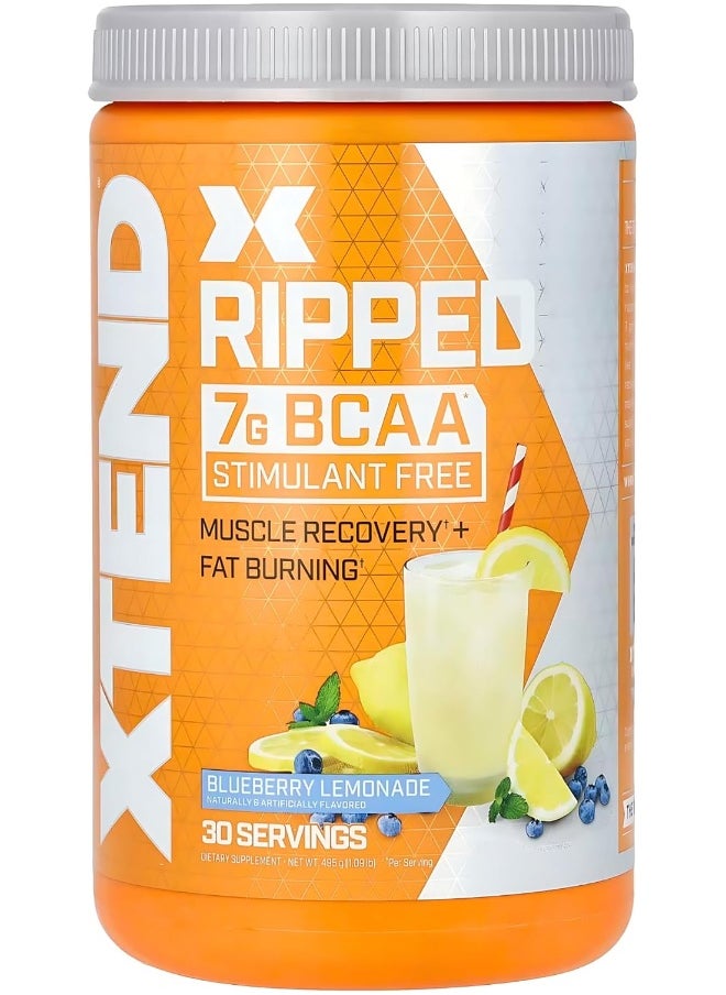 Ripped Bcaa Powder Blueberry Lemonade - Zero Sugar Post Workout Muscle Recovery Drink With Amino Acids - 7G Bcaas For Men & Women - 30 Servings