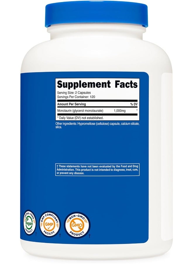 Nutricost Monolaurin 1000 mg (120 Servings, 240 Capsules) - Gluten-Free, Non GMO, Vegan