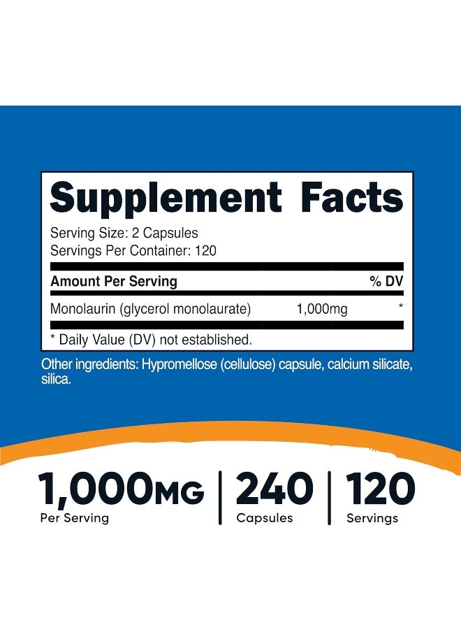 Nutricost Monolaurin 1000 mg (120 Servings, 240 Capsules) - Gluten-Free, Non GMO, Vegan