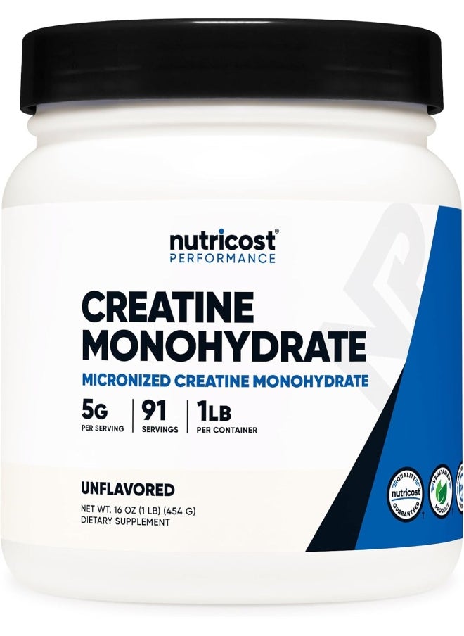 Nutricost Creatine Monohydrate Micronized Powder 1 LB (454 Grams), 5000mg Per Serv (5g) - Micronized Creatine Monohydrate