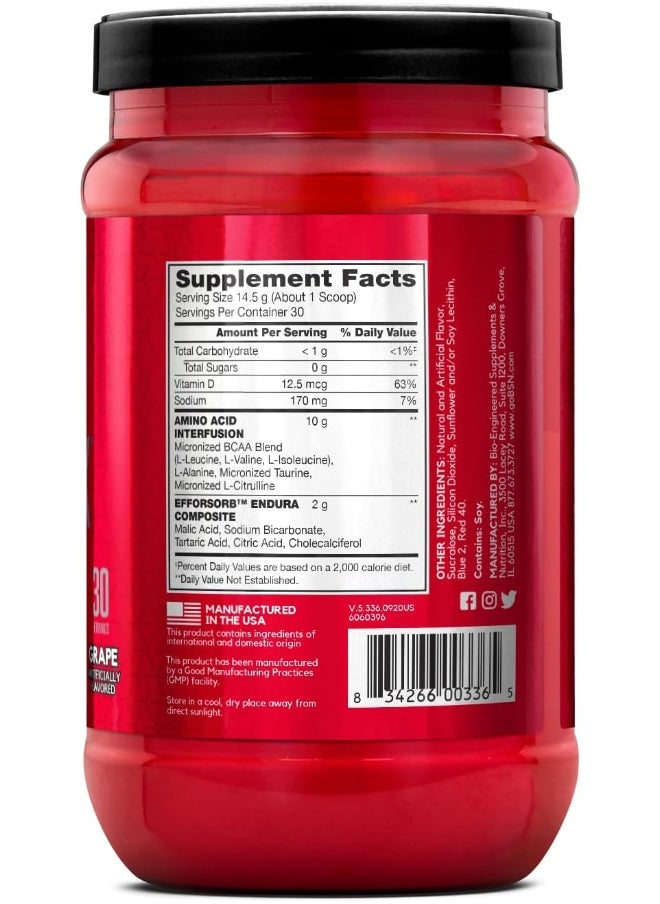 BSN AMINOx® Amino Energy Powder for Endurance And Recovery, Effervescent Instantized Amino Acids, Dietary Supplement - Grape, 435 Grams, 30 Servings