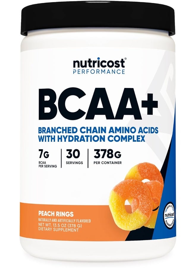 Nutricost BCAA + Hydration Powder (Peach Rings) 30 Servings - Branched Chain Amino Acids with Hydration Complex - Gluten-Free, Non-GMO