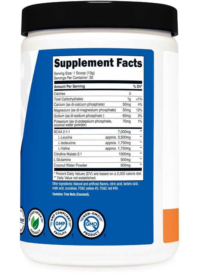 Nutricost BCAA + Hydration Powder (Peach Rings) 30 Servings - Branched Chain Amino Acids with Hydration Complex - Gluten-Free, Non-GMO