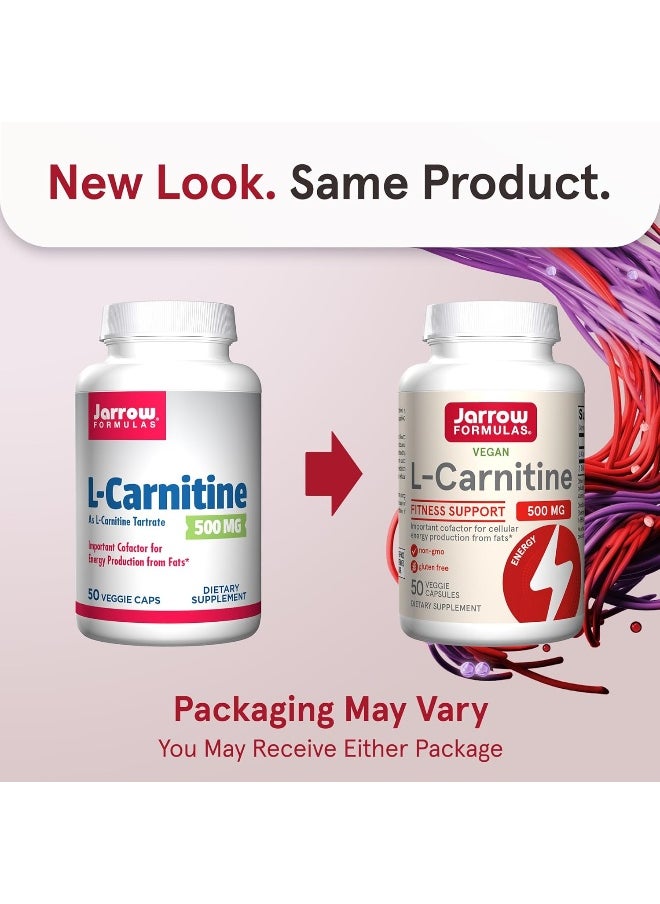 L-Carnitine Tartrate 500 Mg, Important Cofactor For Energy Production (Atp) From Fats, Up To 50 Servings, White, 50 Count