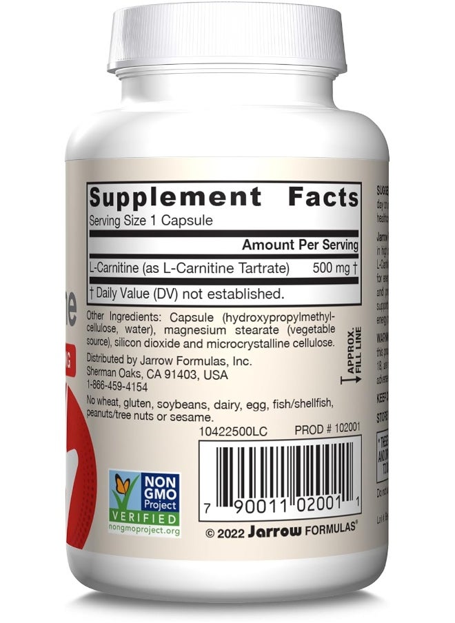 L-Carnitine Tartrate 500 Mg, Important Cofactor For Energy Production (Atp) From Fats, Up To 50 Servings, White, 50 Count