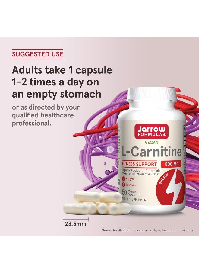 L-Carnitine Tartrate 500 Mg, Important Cofactor For Energy Production (Atp) From Fats, Up To 50 Servings, White, 50 Count