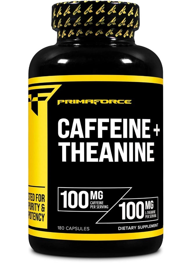 Primaforce Caffeine with L-Theanine, 100mg of Each, 180 Capsules, 180 Servings - Non-GMO, Soy Free, and Gluten Free