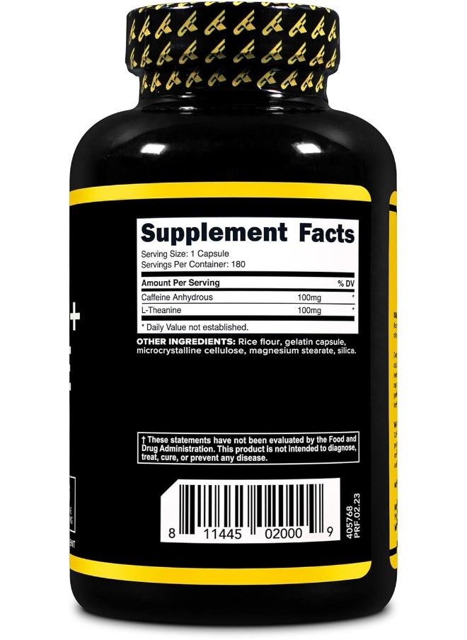 Primaforce Caffeine with L-Theanine, 100mg of Each, 180 Capsules, 180 Servings - Non-GMO, Soy Free, and Gluten Free