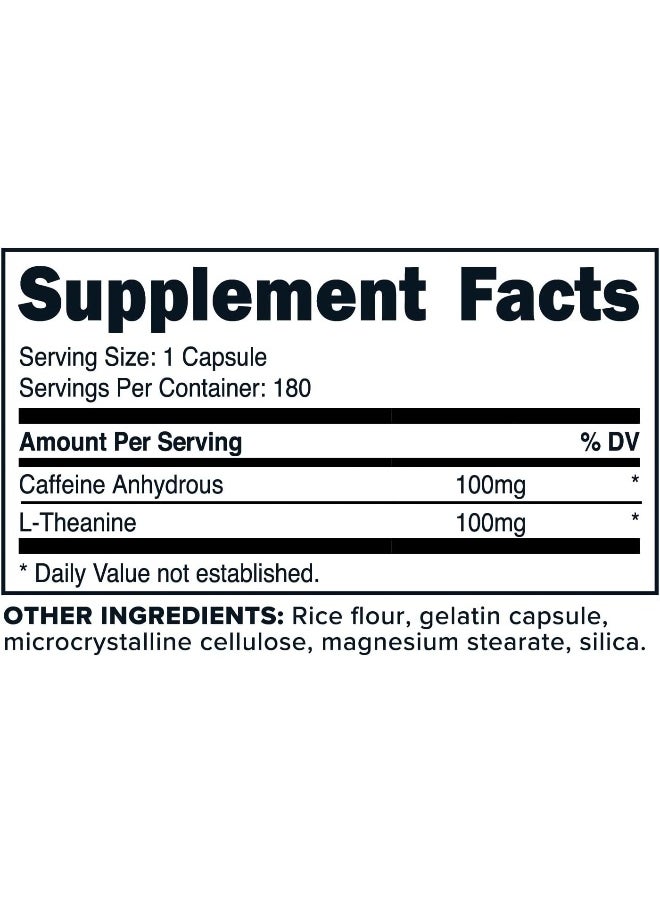Primaforce Caffeine with L-Theanine, 100mg of Each, 180 Capsules, 180 Servings - Non-GMO, Soy Free, and Gluten Free