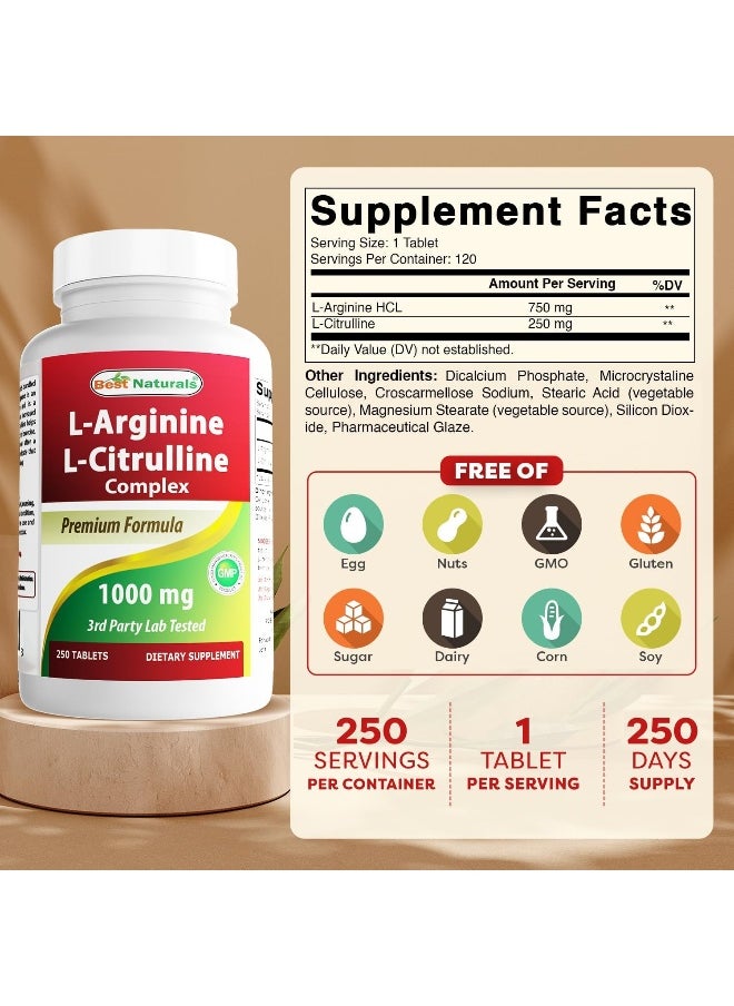L-Arginine L-Citruline Complex Tablets, 250 Count