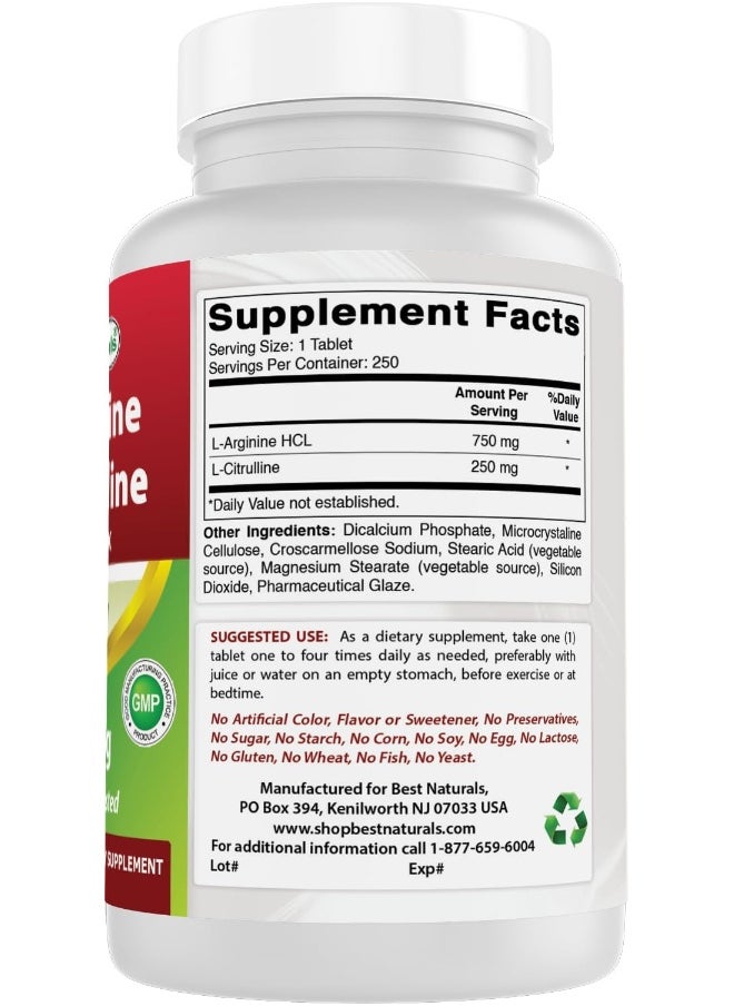 L-Arginine L-Citruline Complex Tablets, 250 Count