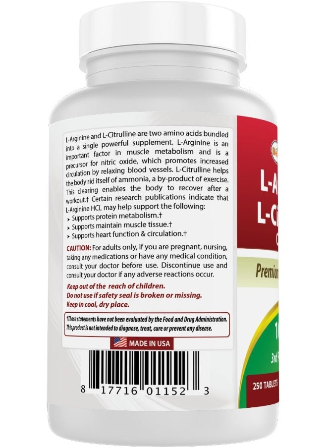 L-Arginine L-Citruline Complex Tablets, 250 Count