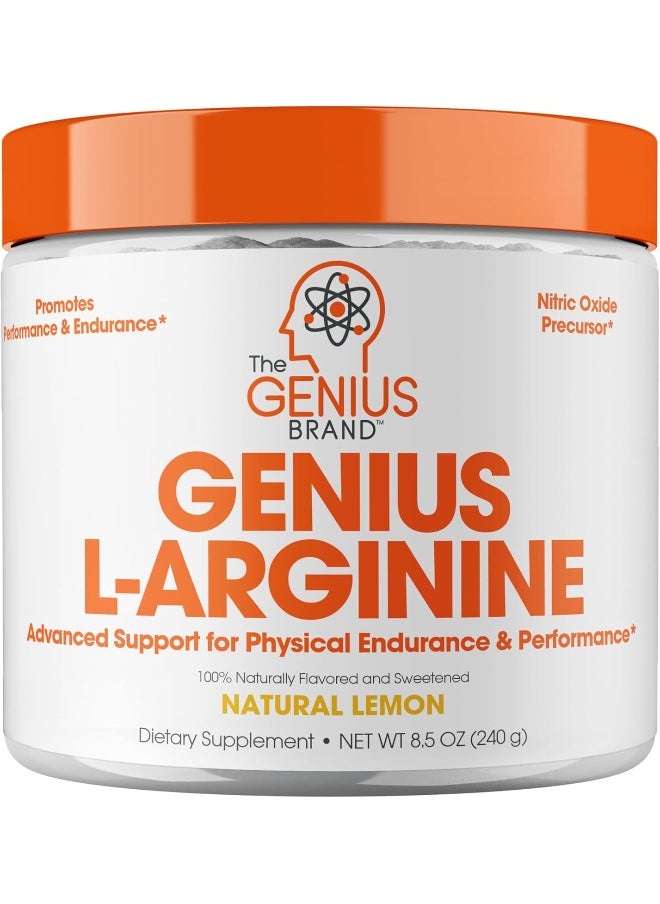 Genius L-Arginine Nitric Oxide Powder - Fermented L-Arginine Nutritional Supplements & Nitric Oxide Booster - Pre Workout, Natural Muscle Builder - 30 Servings, Lemon
