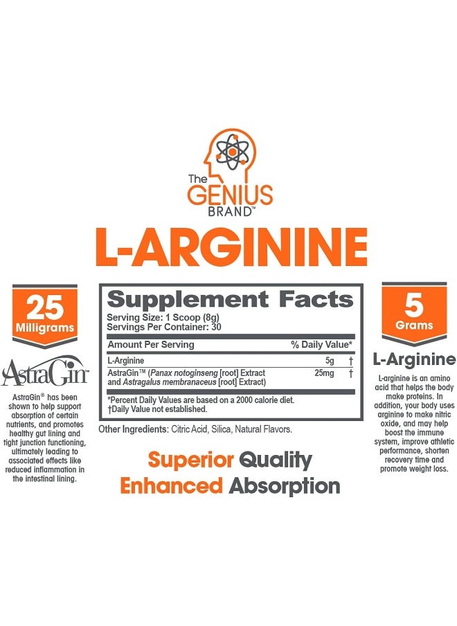 Genius L-Arginine Nitric Oxide Powder - Fermented L-Arginine Nutritional Supplements & Nitric Oxide Booster - Pre Workout, Natural Muscle Builder - 30 Servings, Lemon