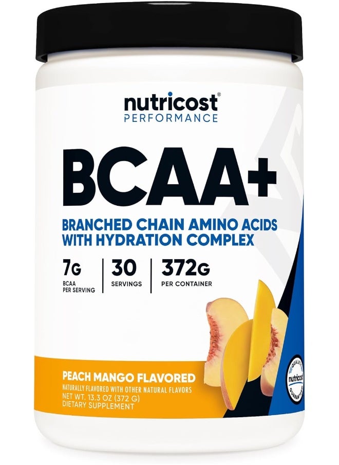 Nutricost BCAA + Hydration Powder (Peach Mango) 30 Servings - Branched Chain Amino Acids with Hydration Complex - Gluten-Free, Non-GMO